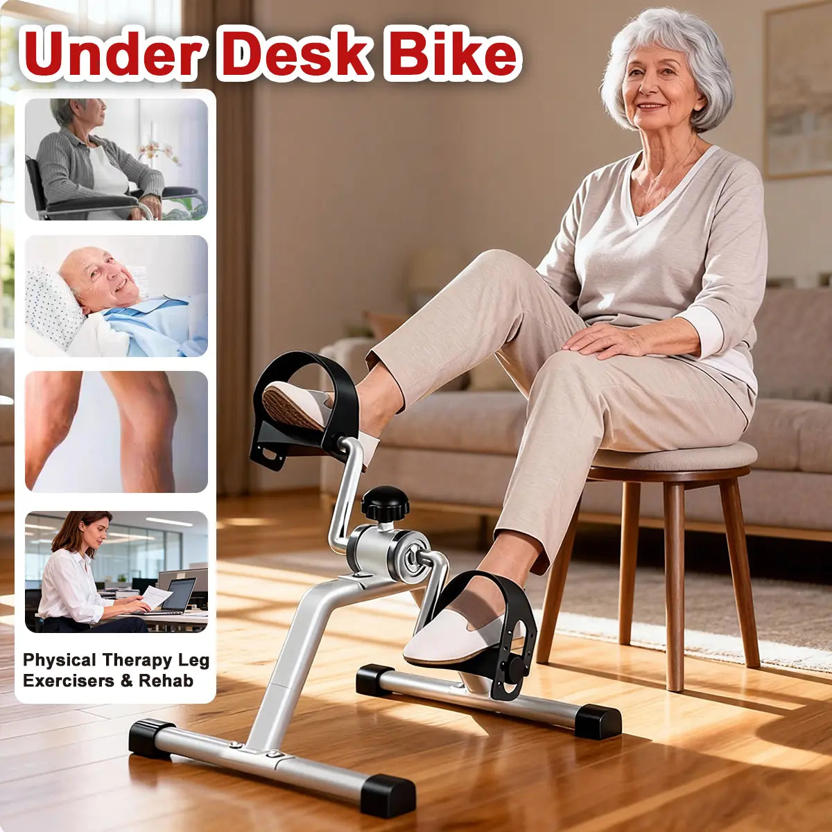 Adjustable Mini Exercise Bike for Seniors - Portable Under Desk Pedal Exerciser for Muscle Recovery and Strength Training, Ideal Father's Day Gift