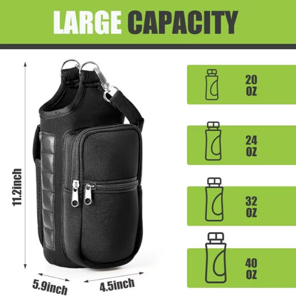 Magnetic Water Bottle Carrier with Phone Pocket, Shoulder Strap, and 6 Built-In Magnets