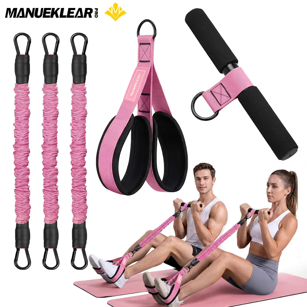 MANUEKLEAR Enhanced Multifunctional 3-Tube Resistance Bands with Handles, Adjustable Tension for Core, Waist, Arm, and Leg Training, Home Workout Equipment for Women