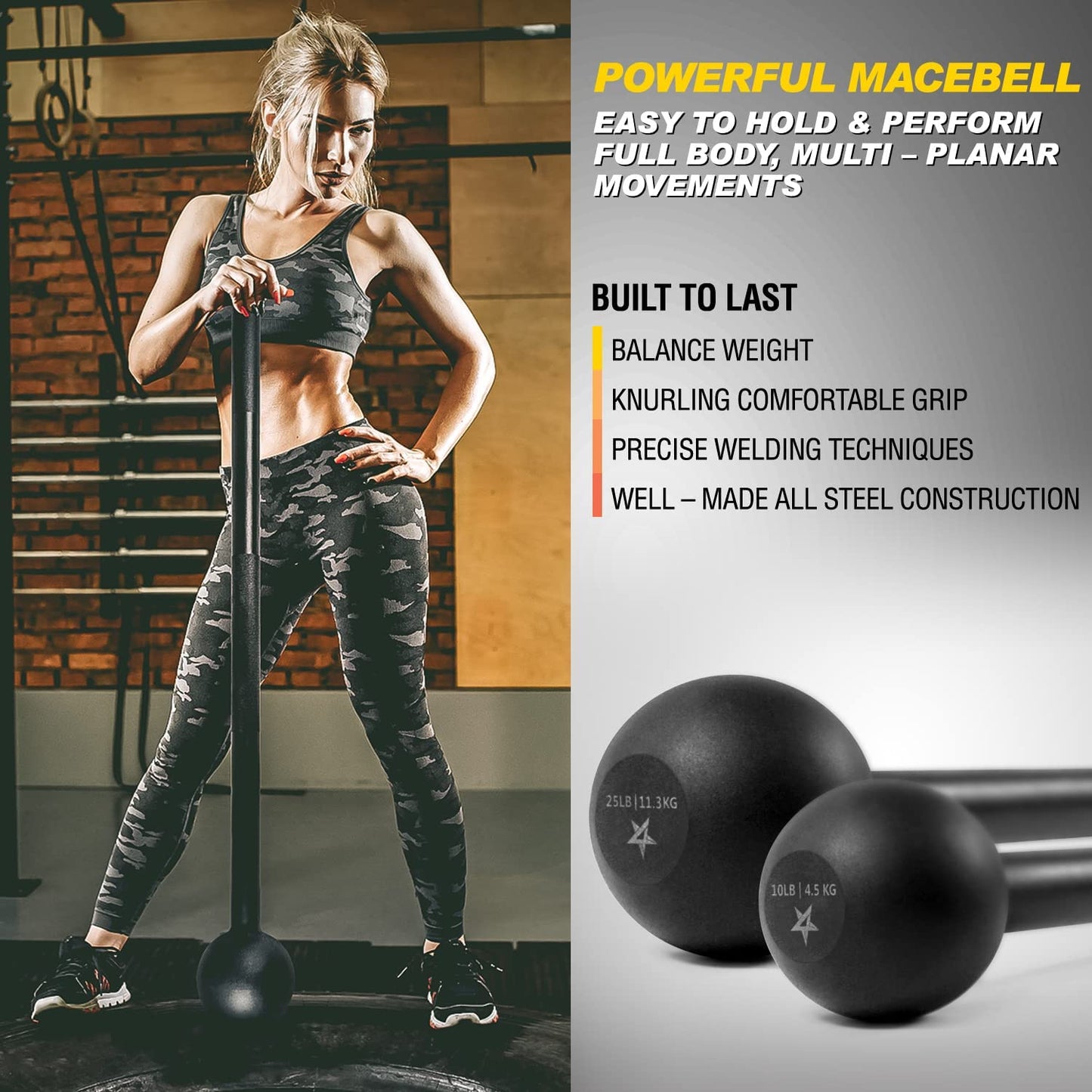 Steel Mace Bell for Versatile Strength Training - Suitable for Full Body, Shoulder, Grip, and Forearm Workouts with Weights Ranging from 5 to 30 LB for All Fitness Levels
