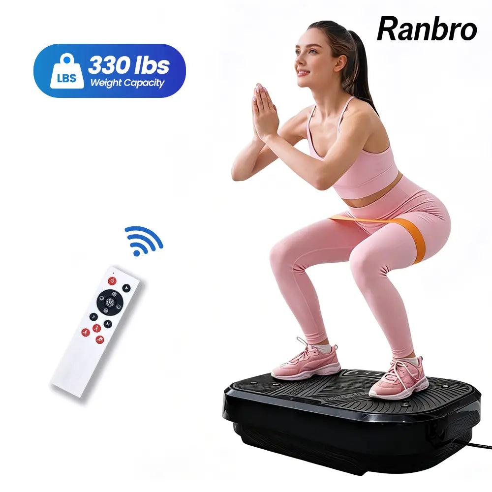 Ranbro Vibration Plate Exercise Machine - Portable Whole Body Workout Platform with 330 lbs Capacity, 120 Speed Levels, Resistance Bands, and Remote Control for Quiet Home Gym Use