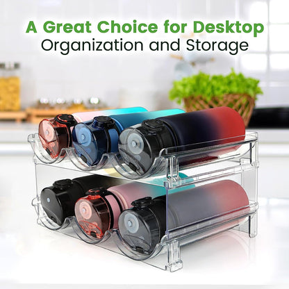 Water Bottle Storage Organizer Set - 2 Pack Stackable Rack for Cabinet Use