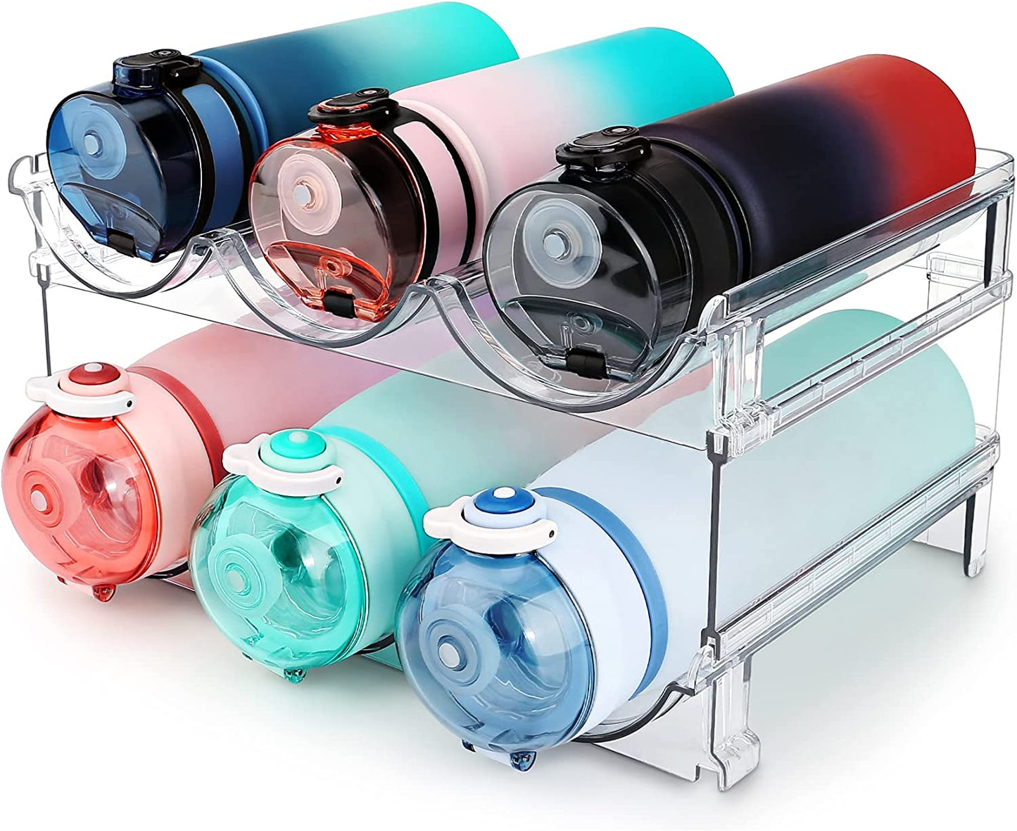 Water Bottle Storage Organizer Set - 2 Pack Stackable Rack for Cabinet Use