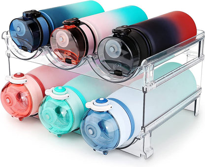 Water Bottle Storage Organizer Set - 2 Pack Stackable Rack for Cabinet Use