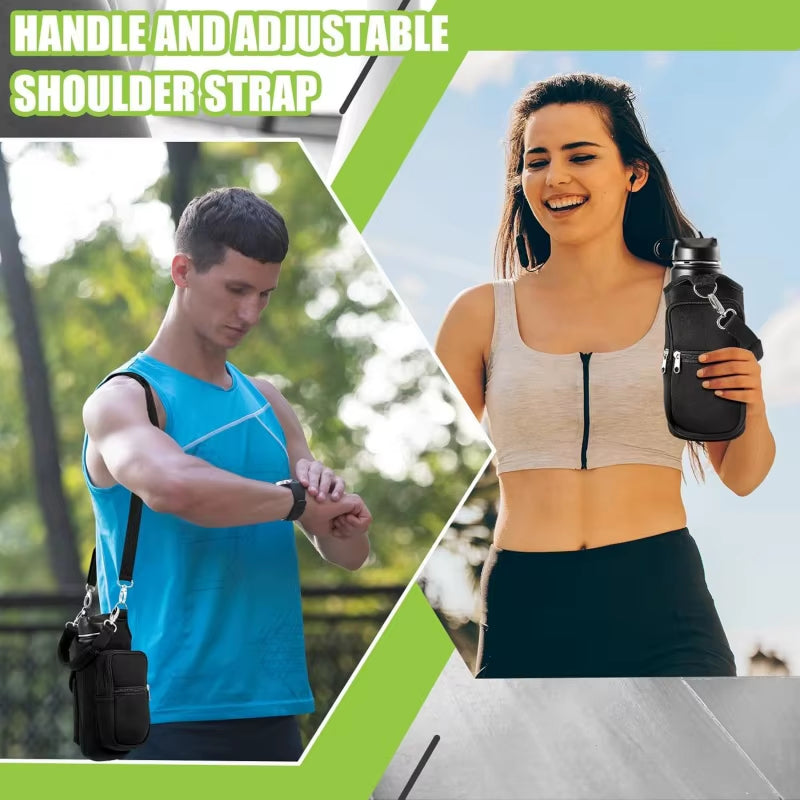 Magnetic Water Bottle Carrier with Phone Pocket, Shoulder Strap, and 6 Built-In Magnets