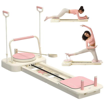 HOTWAVE Portable Pilates Reformer - 7-in-1 Foldable Pilates Board for Home Gym with High-Strength Steel Rails, 440 lbs Max Capacity, Adjustable Resistance Bands (20 lbs & 60 lbs) for Professional Full-Body Sculpting