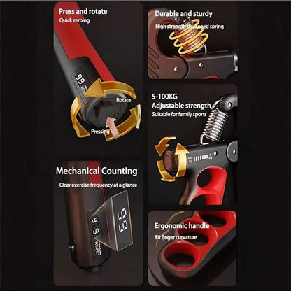 Adjustable Digital Hand Gripper with LCD Display, 5-100Kg Forearm Strength Trainer for Home Gym Workouts