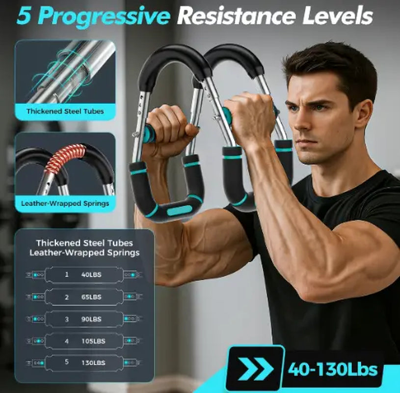 Adjustable Arm Trainer with 60-110Lb Resistance - Portable Chest Workout Equipment for Men, Spring Power Twister Bar for Home Hand Grip Strengthening