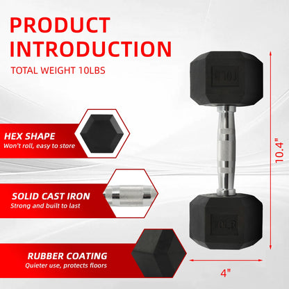 10 lb Rubber Encased Hex Dumbbell - Black