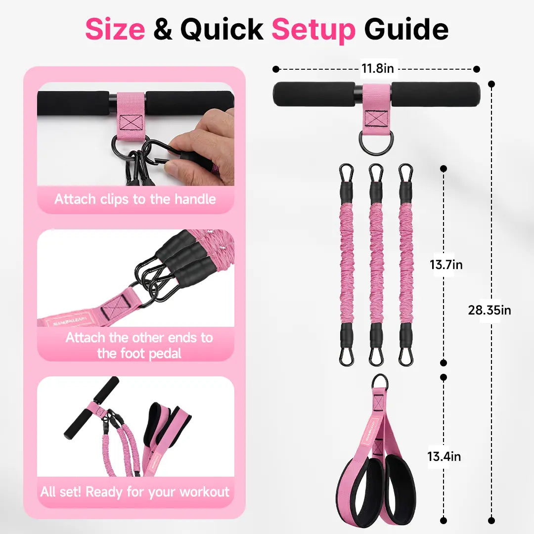MANUEKLEAR Enhanced Multifunctional 3-Tube Resistance Bands with Handles, Adjustable Tension for Core, Waist, Arm, and Leg Training, Home Workout Equipment for Women