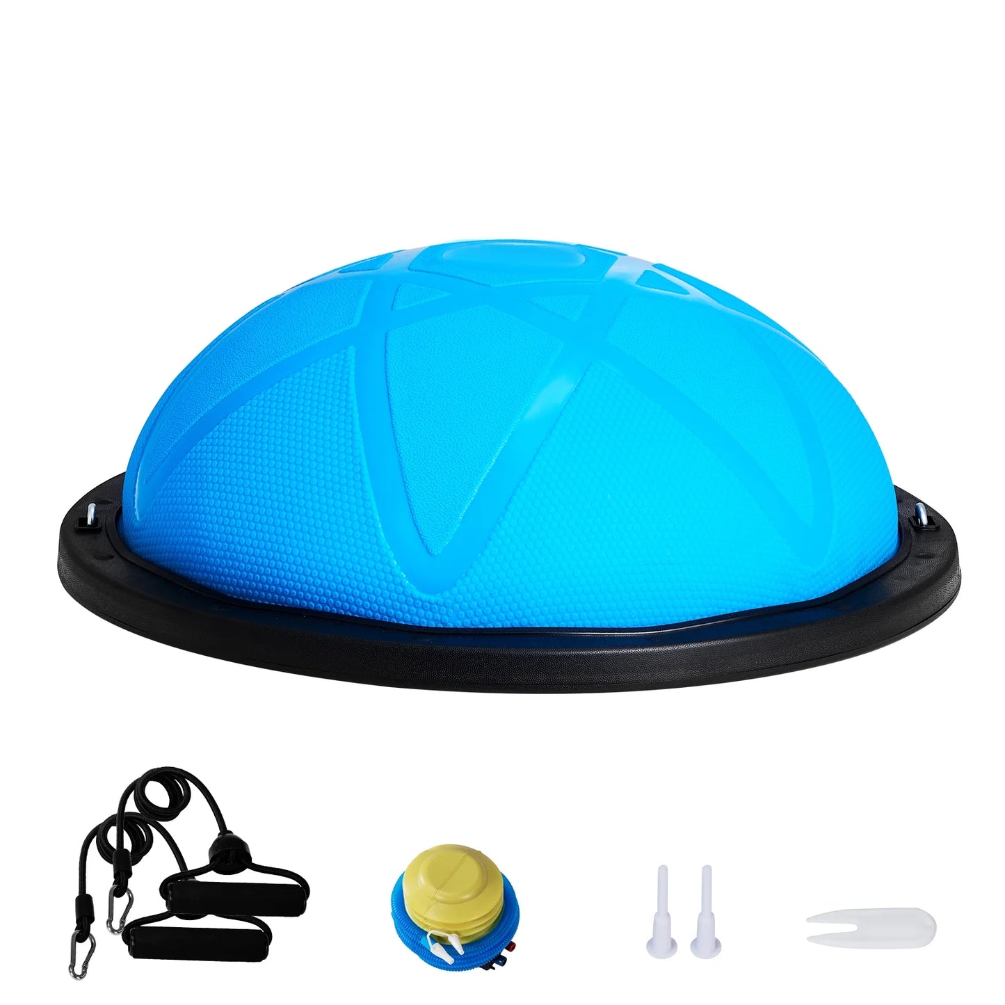 23-Inch Half Balance Ball Trainer with 660 lbs Weight Capacity, Includes Resistance Bands and Foot Pump for Complete Home Gym Experience, Ideal for Full Body Fitness, Pink
