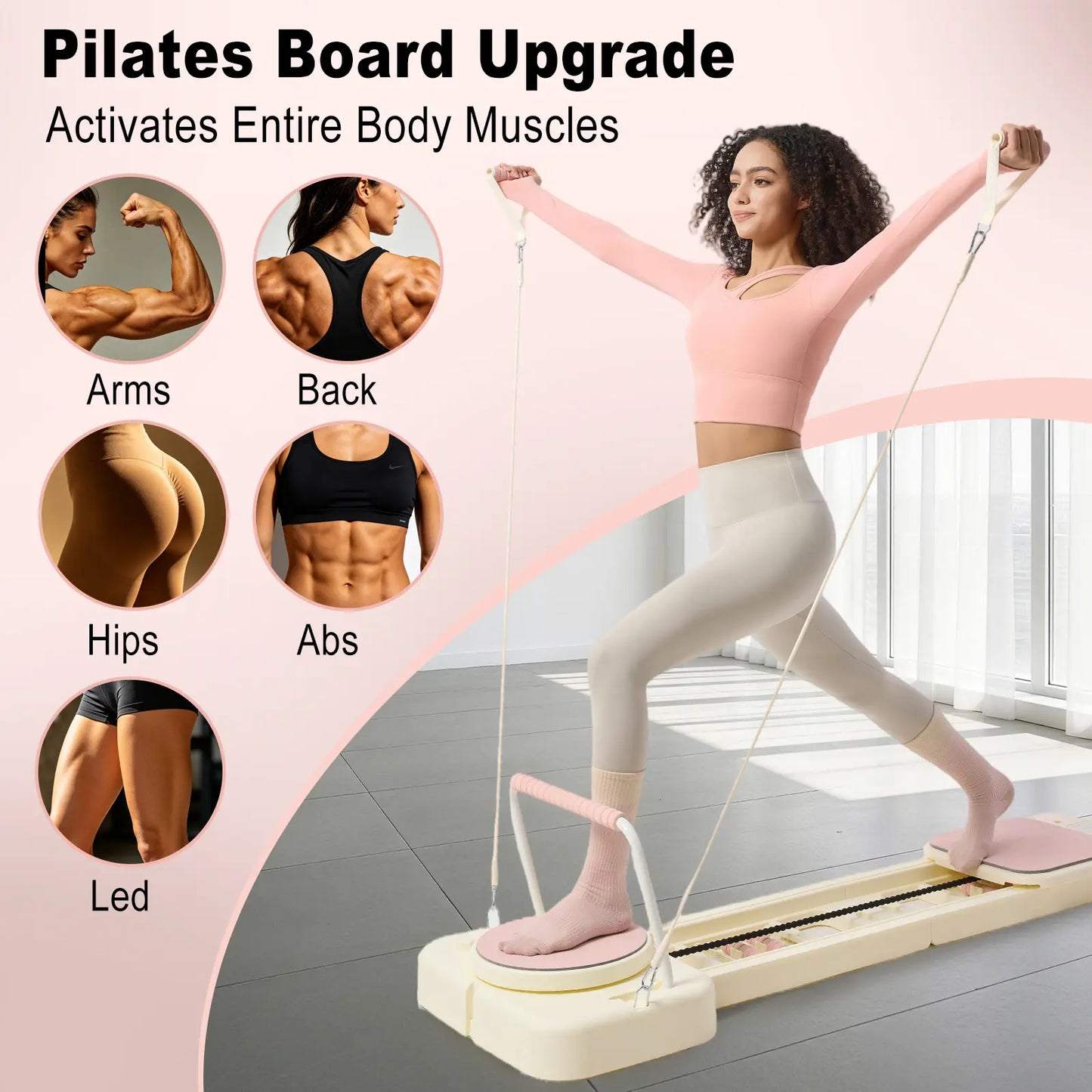 HOTWAVE Portable Pilates Reformer - 7-in-1 Foldable Pilates Board for Home Gym with High-Strength Steel Rails, 440 lbs Max Capacity, Adjustable Resistance Bands (20 lbs & 60 lbs) for Professional Full-Body Sculpting