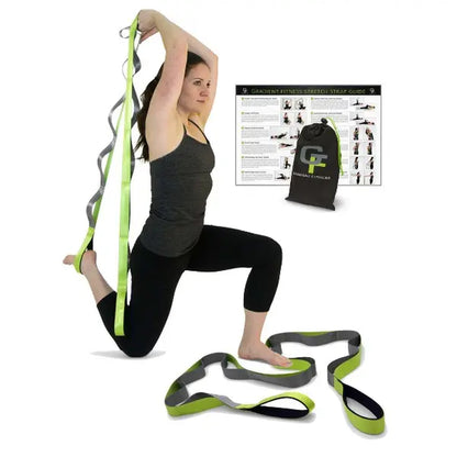 Gradient Fitness Wide Grip Stretching Strap - 1.5 Inch x 8 Feet, 12 Multi-Loop Non-Elastic Nylon Stretch Band with Neoprene Handles, Storage Bag, and 12 Exercise Posters - Available in 4 Colors