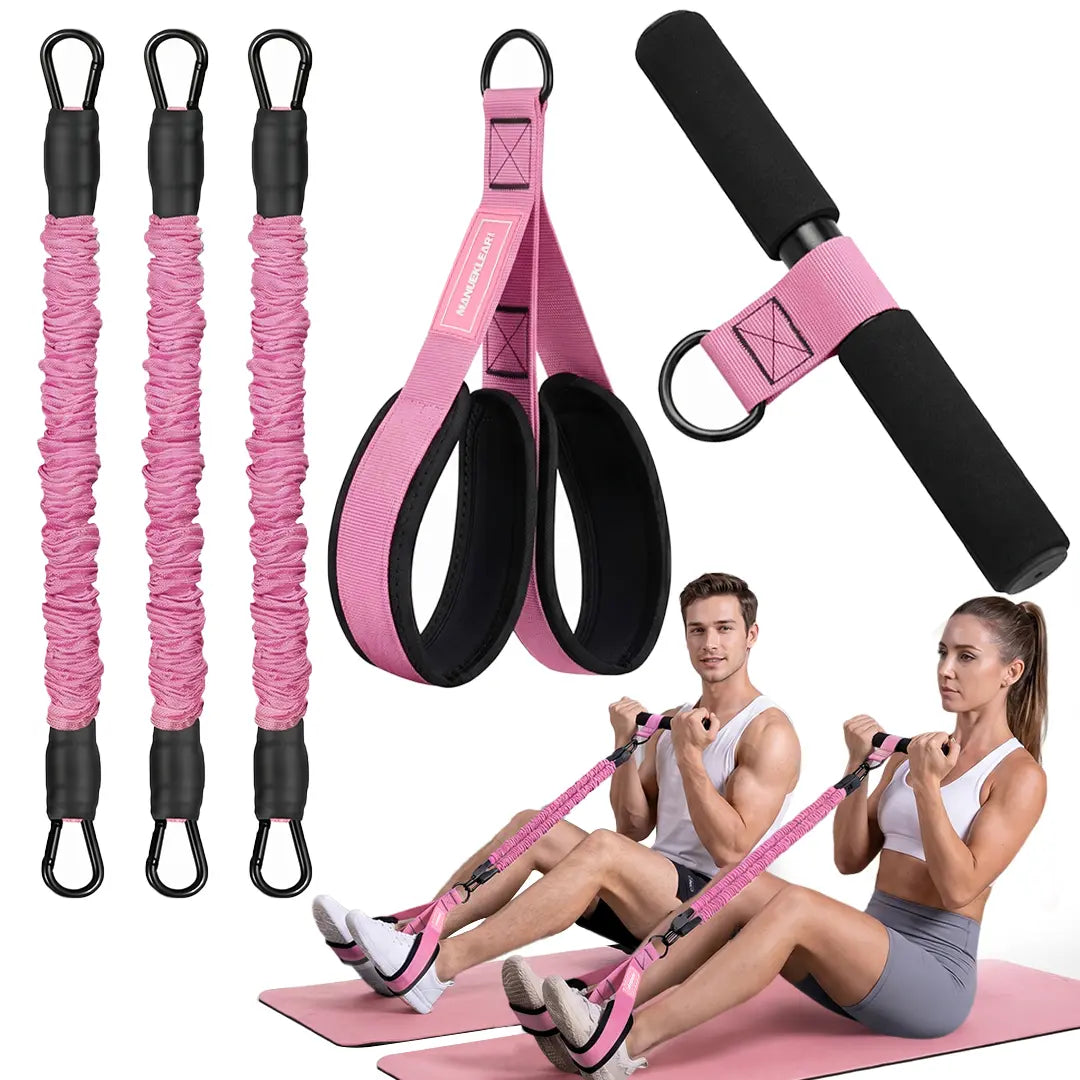 MANUEKLEAR Enhanced Multifunctional 3-Tube Resistance Bands with Handles, Adjustable Tension for Core, Waist, Arm, and Leg Training, Home Workout Equipment for Women