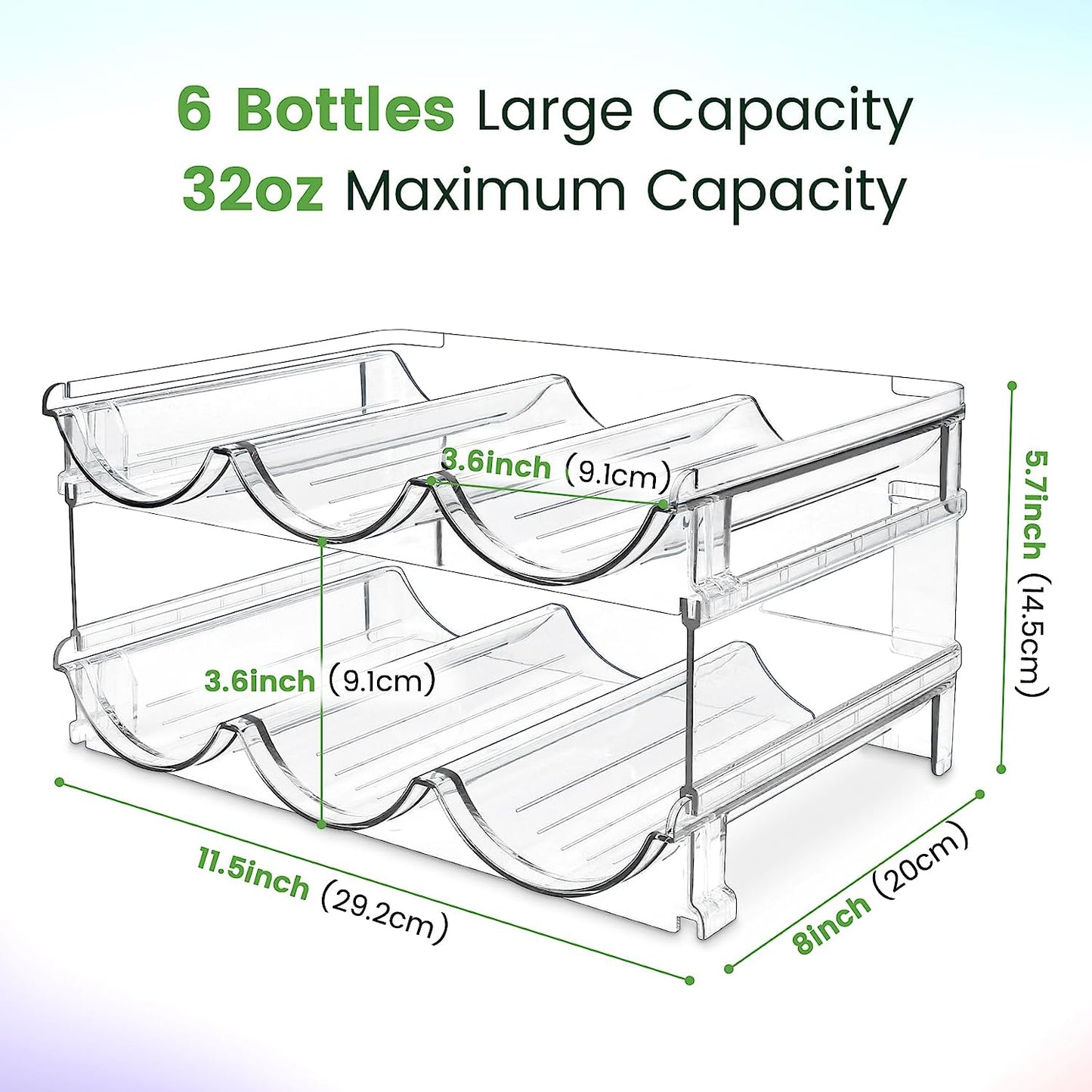 Water Bottle Storage Organizer Set - 2 Pack Stackable Rack for Cabinet Use