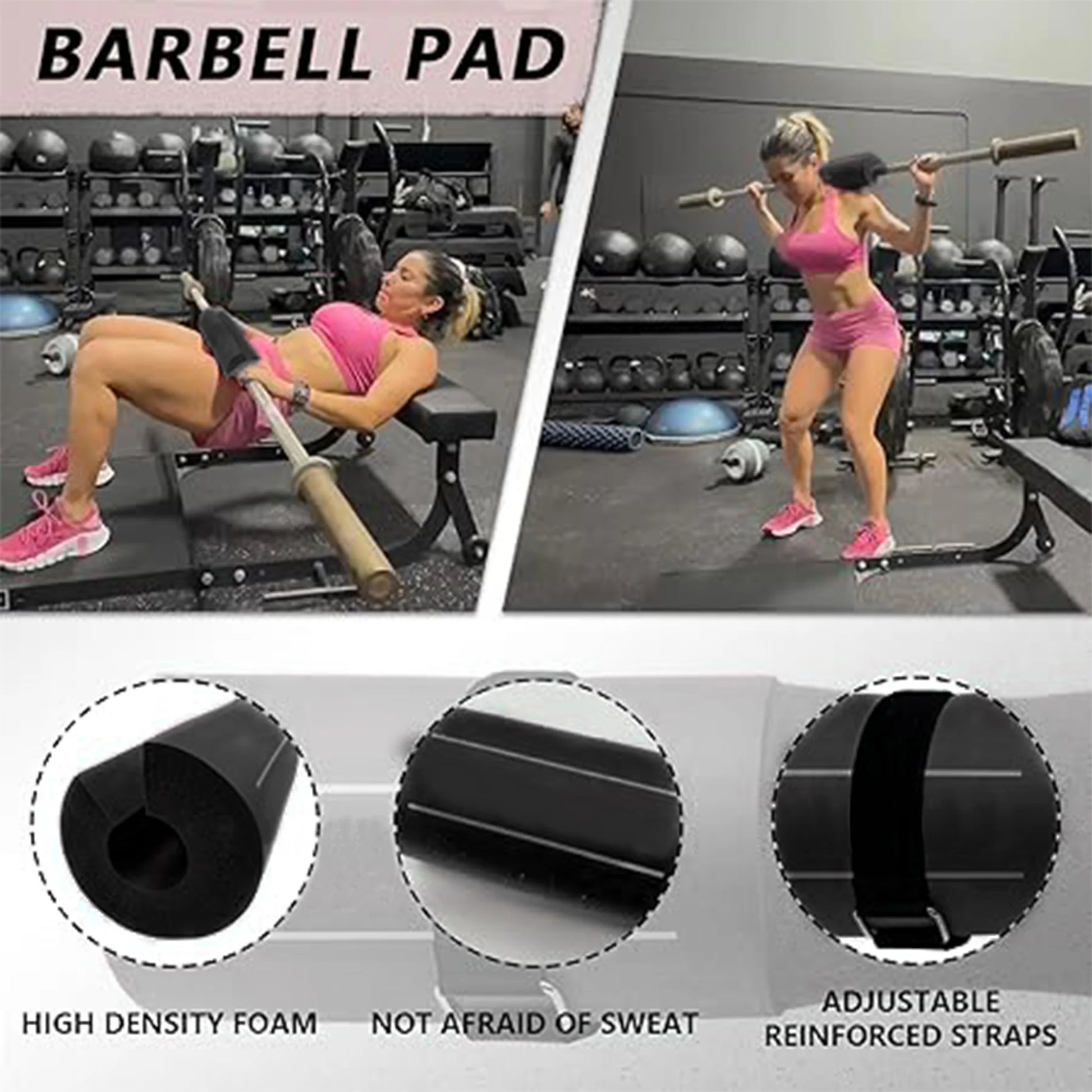 Professional Barbell Pad Set - 9 Piece Kit for Hip Thrusts, Lunges, and Leg Day with Ankle Straps, Resistance Bands, Lifting Straps, and Carry Bag - Black
