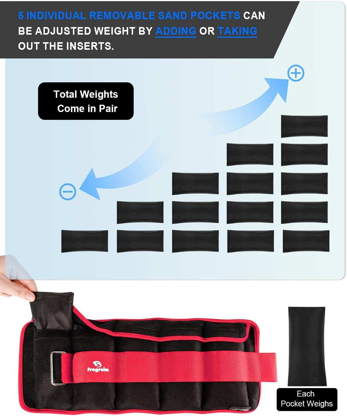 Adjustable Ankle Weights (1-20 lbs) with Removable Weights for Jogging, Gymnastics, Aerobics, and Physical Therapy