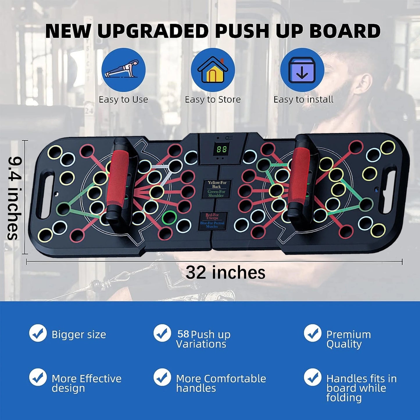 Professional Multi-Function Push-Up Board with Smart Counting System, 60-in-1 Foldable and Portable Push-Up Bar, Ideal for Home Strength Training and Gym Workouts for Men