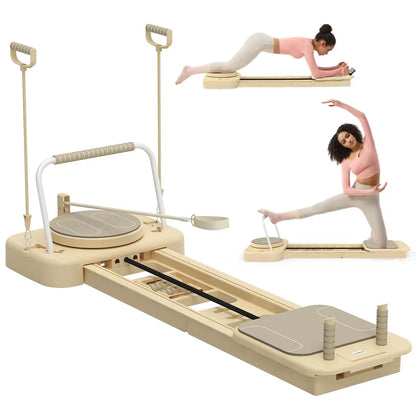 HOTWAVE Portable Pilates Reformer - 7-in-1 Foldable Pilates Board for Home Gym with High-Strength Steel Rails, 440 lbs Max Capacity, Adjustable Resistance Bands (20 lbs & 60 lbs) for Professional Full-Body Sculpting