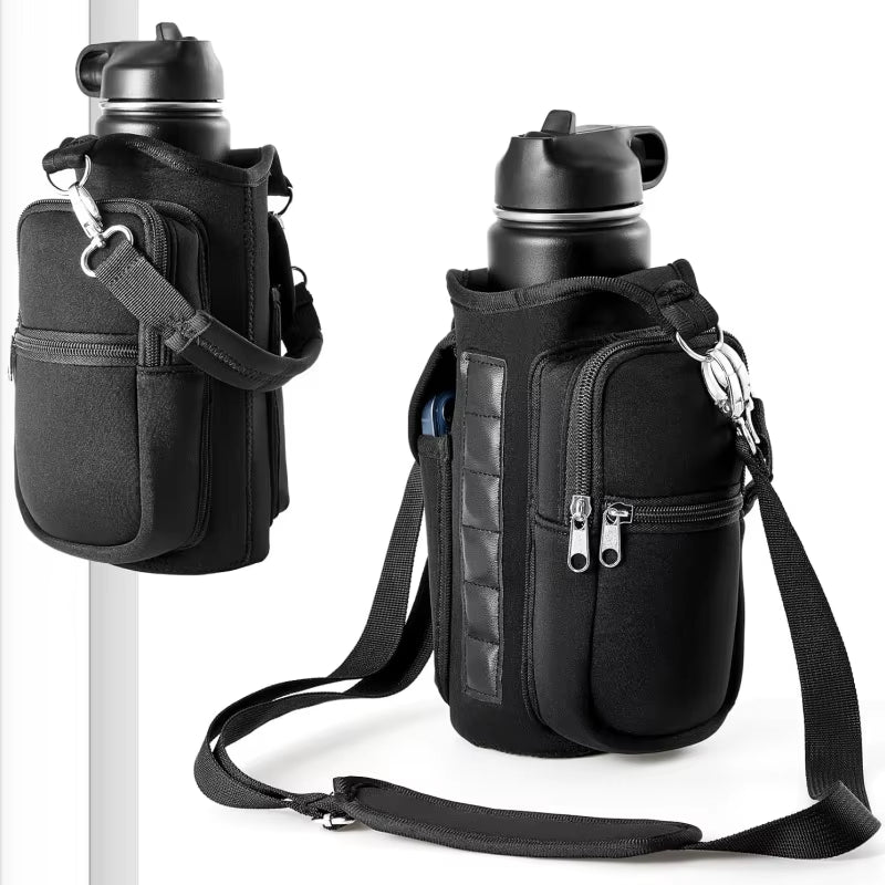 Magnetic Water Bottle Carrier with Phone Pocket, Shoulder Strap, and 6 Built-In Magnets