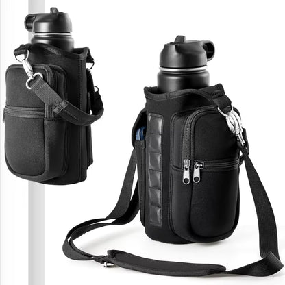Magnetic Water Bottle Carrier with Phone Pocket, Shoulder Strap, and 6 Built-In Magnets