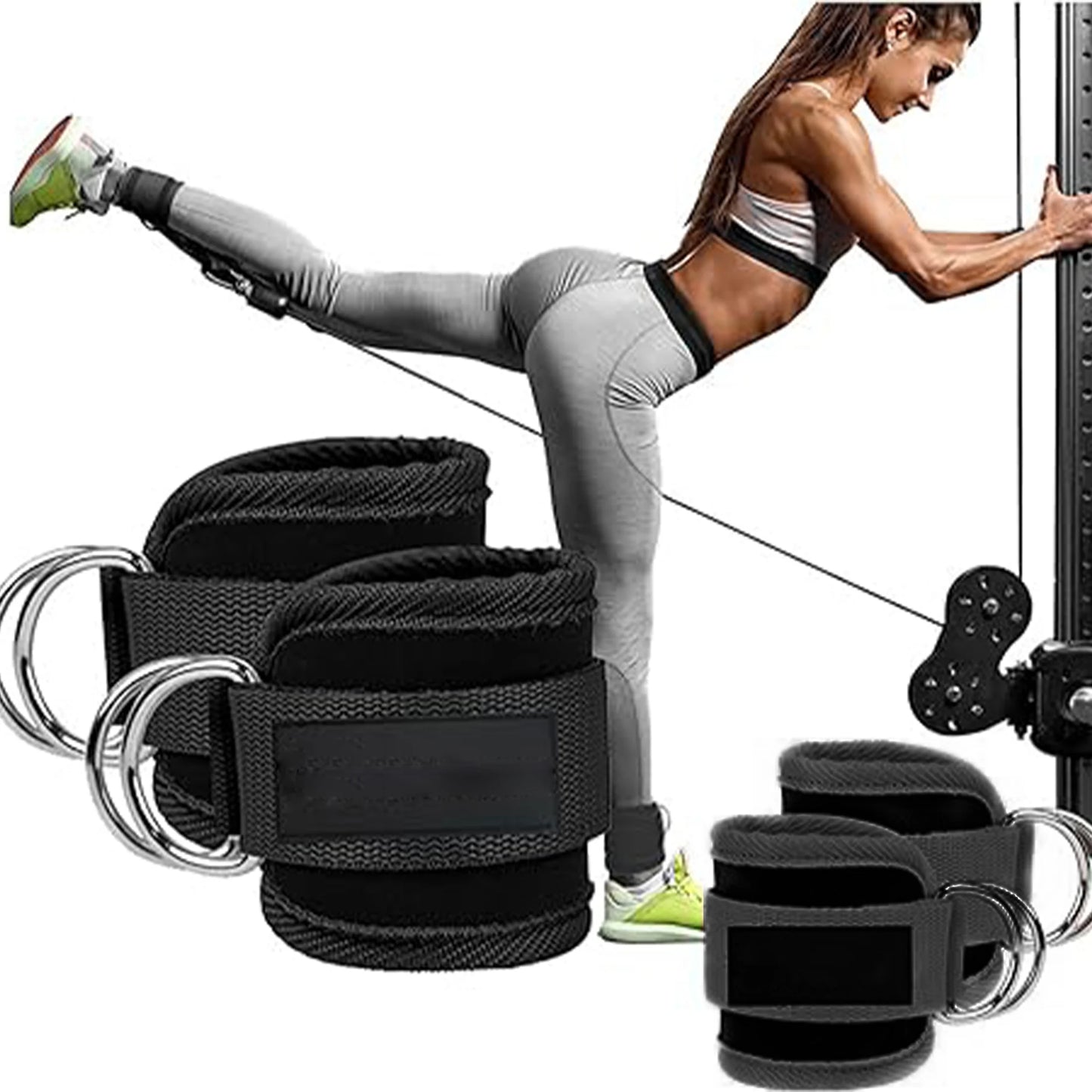Professional Barbell Pad Set - 9 Piece Kit for Hip Thrusts, Lunges, and Leg Day with Ankle Straps, Resistance Bands, Lifting Straps, and Carry Bag - Black