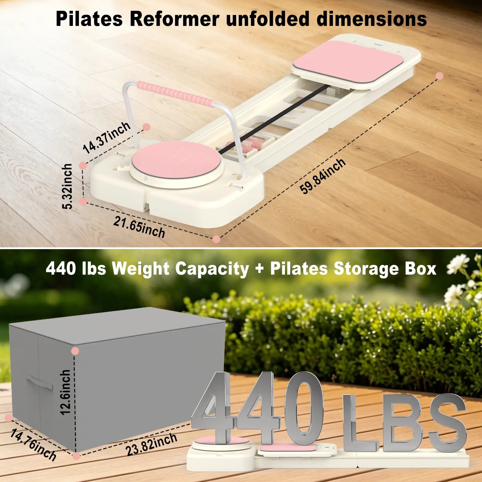 HOTWAVE Portable Pilates Reformer - 7-in-1 Foldable Pilates Board for Home Gym with High-Strength Steel Rails, 440 lbs Max Capacity, Adjustable Resistance Bands (20 lbs & 60 lbs) for Professional Full-Body Sculpting