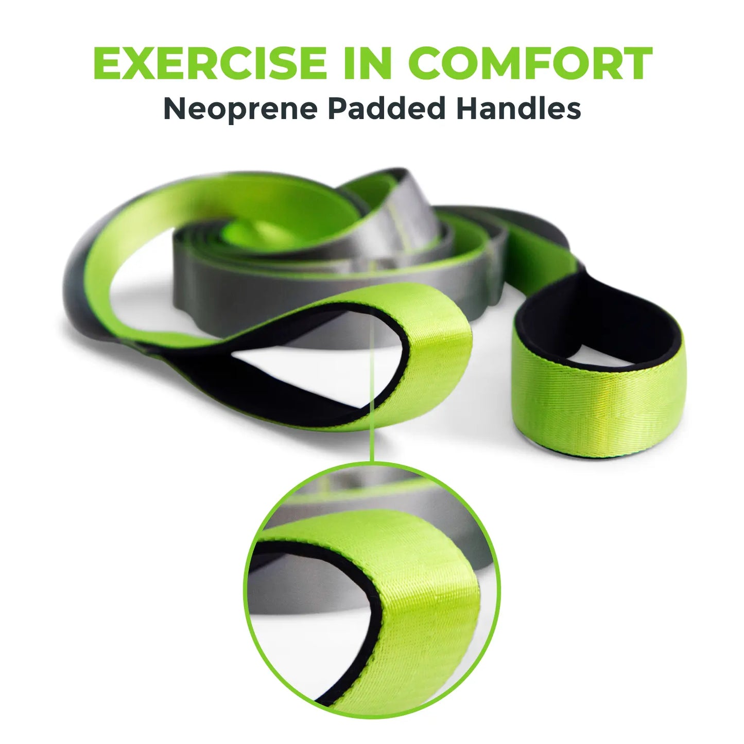 Gradient Fitness Wide Grip Stretching Strap - 1.5 Inch x 8 Feet, 12 Multi-Loop Non-Elastic Nylon Stretch Band with Neoprene Handles, Storage Bag, and 12 Exercise Posters - Available in 4 Colors