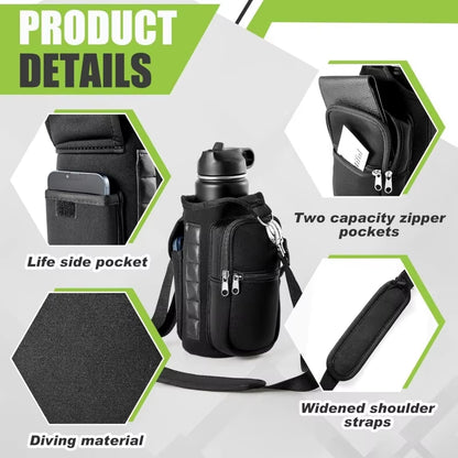 Magnetic Water Bottle Carrier with Phone Pocket, Shoulder Strap, and 6 Built-In Magnets