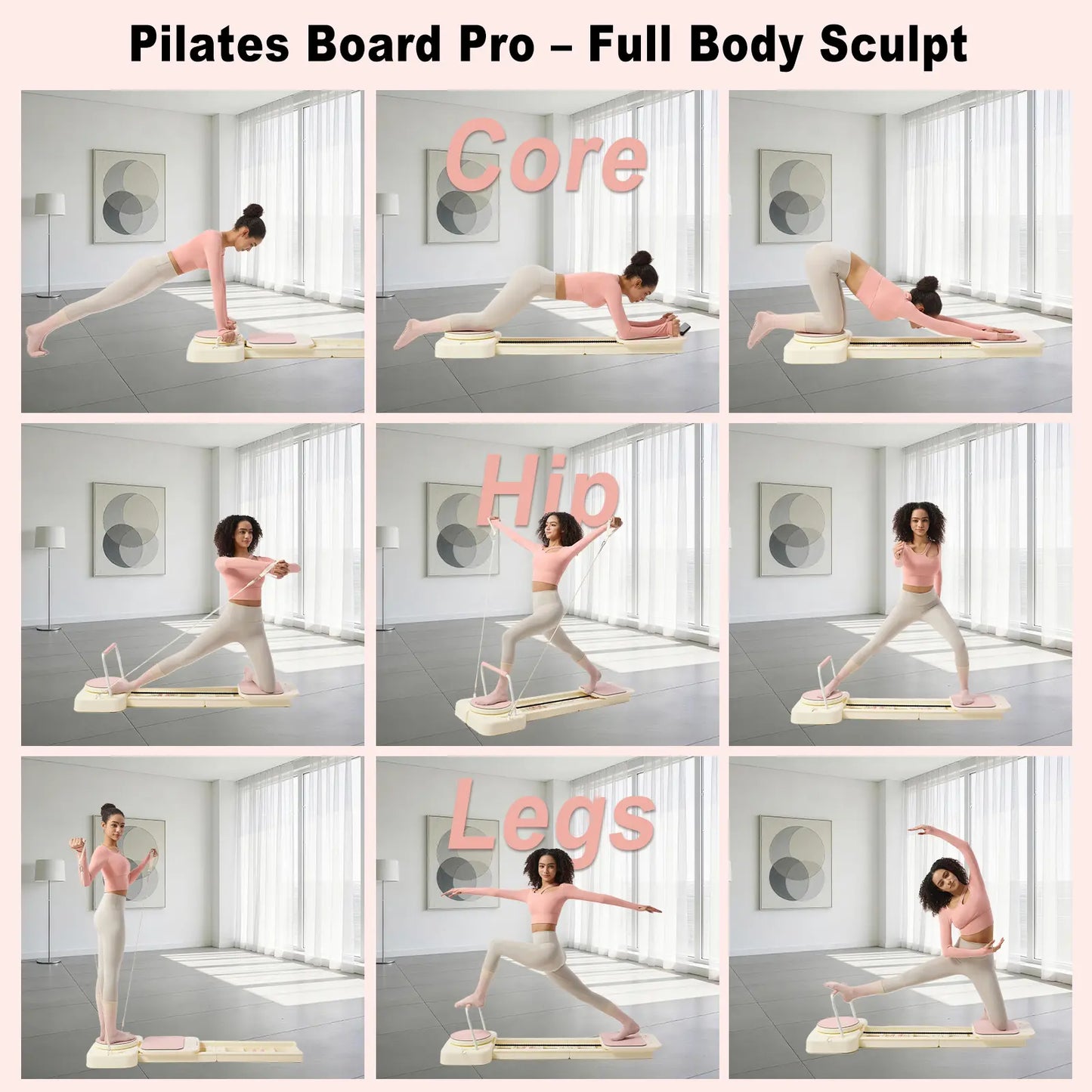 HOTWAVE Portable Pilates Reformer - 7-in-1 Foldable Pilates Board for Home Gym with High-Strength Steel Rails, 440 lbs Max Capacity, Adjustable Resistance Bands (20 lbs & 60 lbs) for Professional Full-Body Sculpting